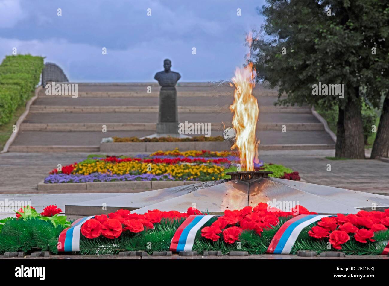 Eternal Flame Memorial in memory of the unknown soldier at the Eternal Flame and Memorial Complex in the city Irkutsk, Southern Siberia, Russia Stock Photo