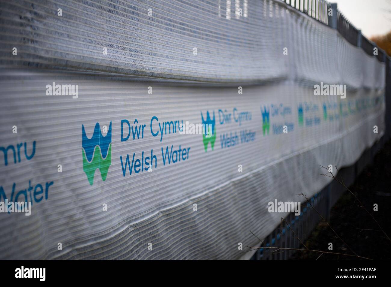 A Dwr Cymru fence at Brynmenyn Industrial Estate, Bridgend on the 21st January 2021. Credit: Lewis Mitchell Stock Photo