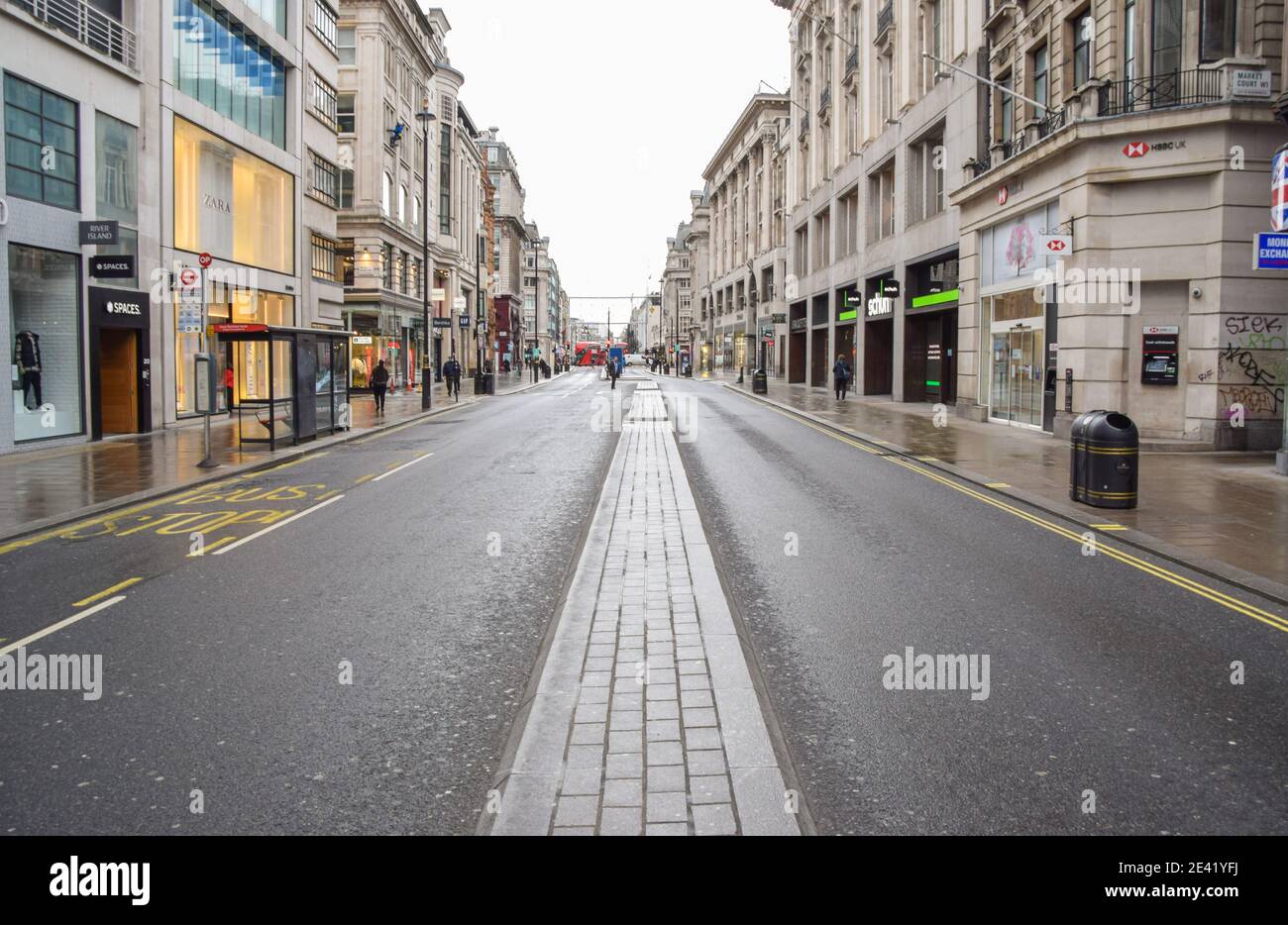Daytime view of an empty Oxford Street in London during the third national coronavirus lockdown in England. January 2021. Stock Photo