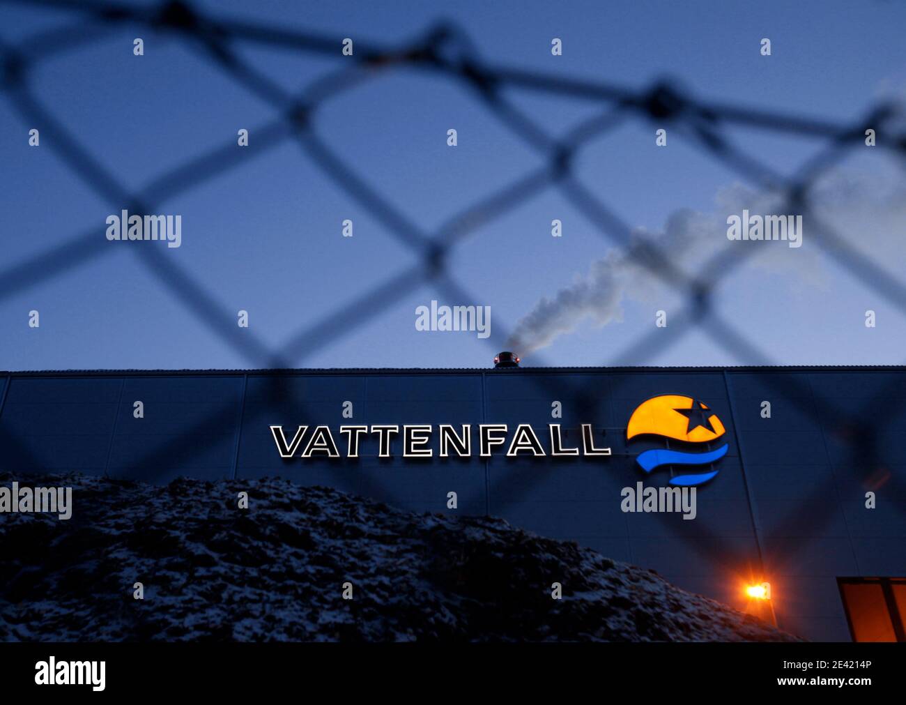 MOTALA, SWEDEN- 18 DECEMBER 2009: Vattenfall's district heating plant in Motala. Stock Photo