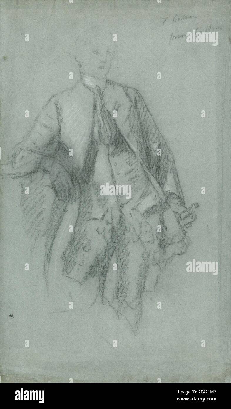 Allan Ramsay, 1713â€“1784, British, Study for the Portrait of William Guise, ca. 1761. Black chalk and white chalk on medium, moderately textured, blue laid paper.   cravats , figure study , men , portrait , ruffle , standing , studies (visual works) Stock Photo