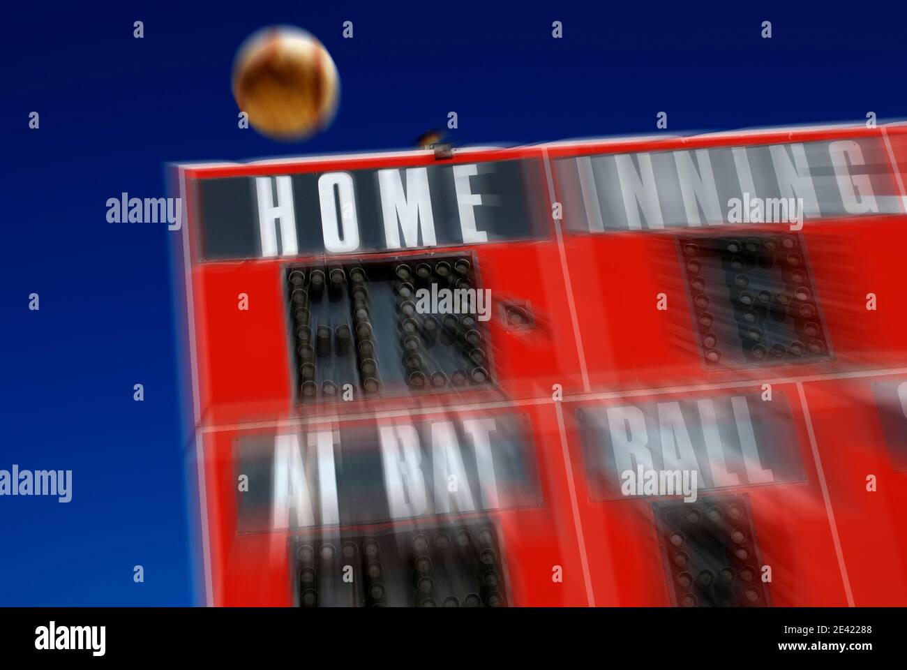 Baseball scoreboard sports with homerun hit big swing score Stock Photo