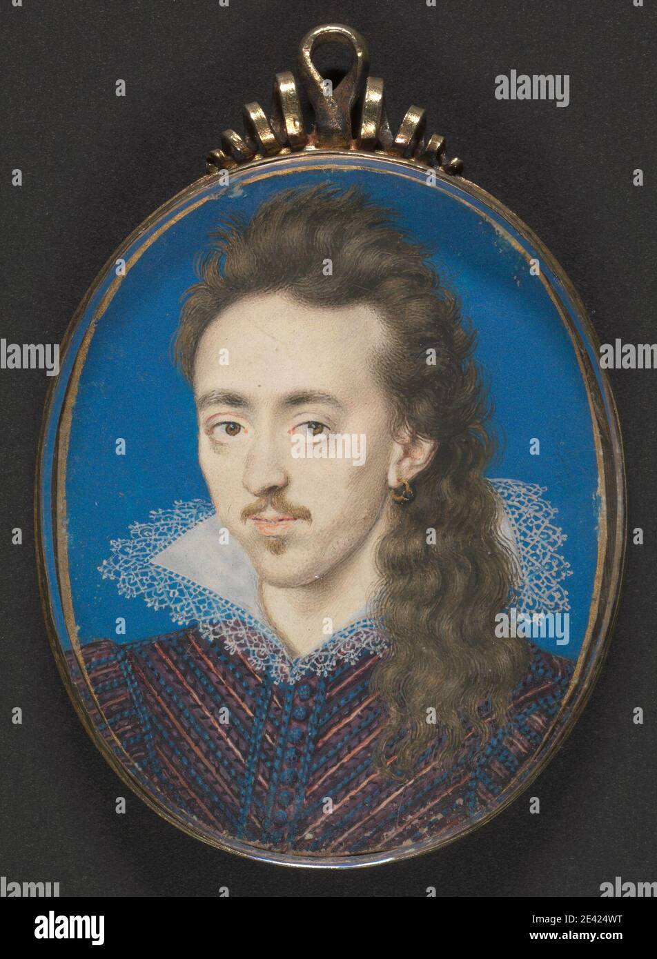 Isaac Oliver, ca. 1565â€“1617, French, active in Britain, Dudley North, third Baron North (1581-1666), ca. 1609. Gouache and gold on vellum laid onto card.   portrait. North, Dudley, third Baron North (bap. 1582, d. 1666), nobleman and poet Stock Photo