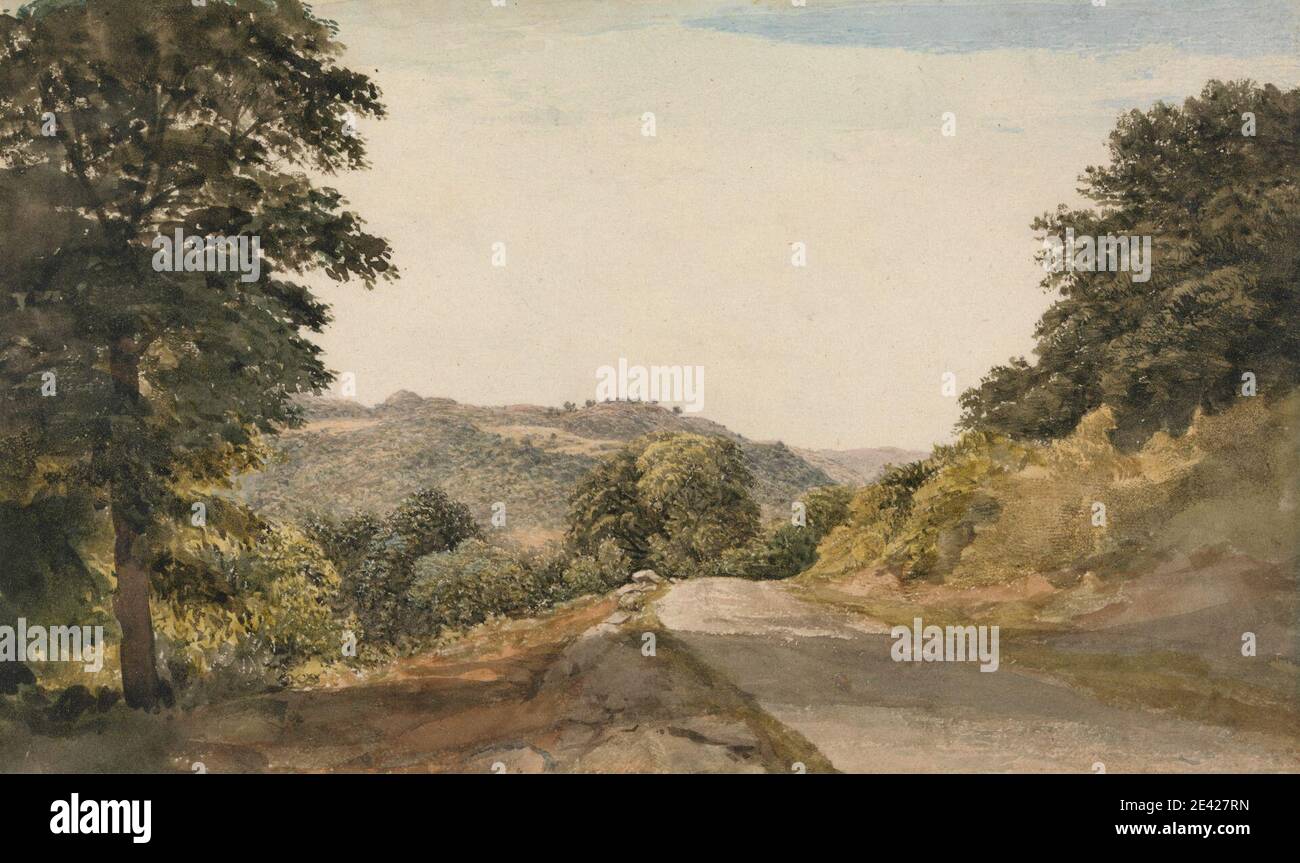 John Glover, 1767â€“1849, British, A Yorkshire Road, undated. Watercolor over graphite with scraping out on moderately thick, slightly textured, blued white wove paper.   hills , landscape , road , trees. England , Europe , United Kingdom , Yorkshire Stock Photo