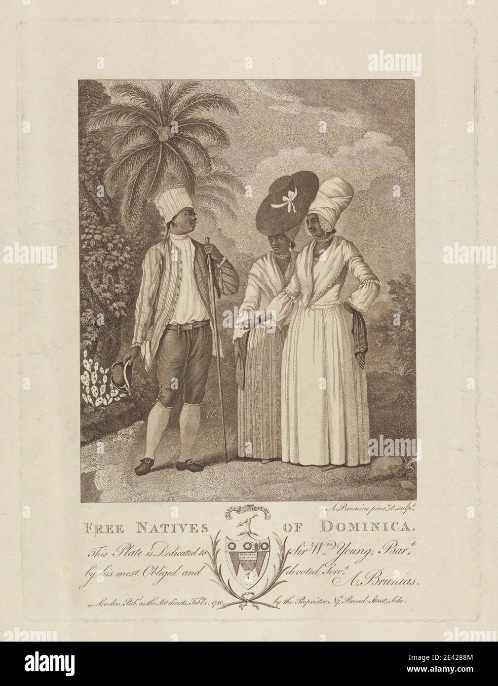 Print made by Agostino Brunias, 1728–1796, Italian, active in Britain  (1758–70; 1777-80s), Free Natives of Dominica, 1780. Stipple engraving and  etching on moderately thick, slightly textured, beige wove paper. bonnet ( hat) ,, image size:1009x1390