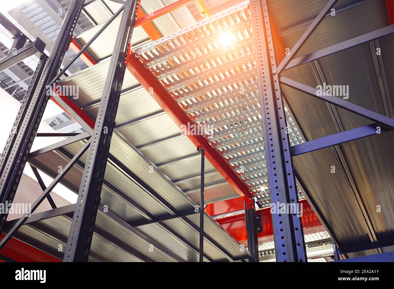 Empty rack at logistics warehouse Stock Photo - Alamy