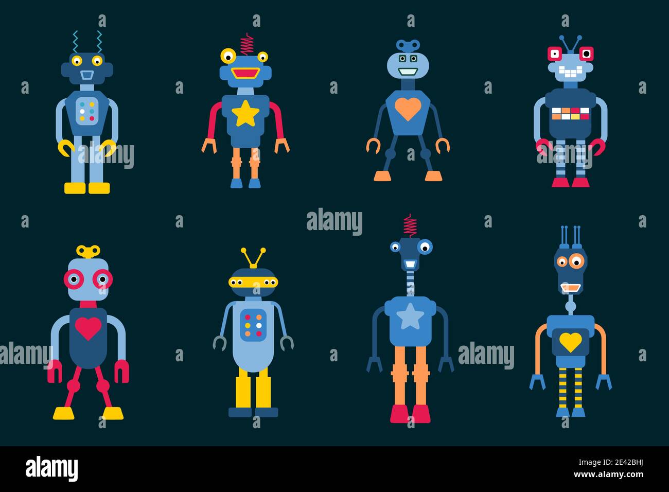 Toy robots retro vector collection. Retro style cute robot character ...