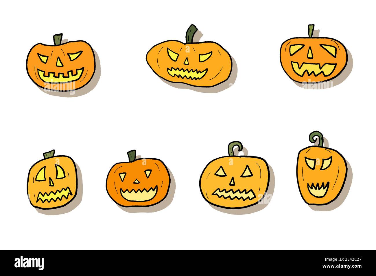 Vector Halloween pumpkin set. Hand drawn illustration style Stock ...