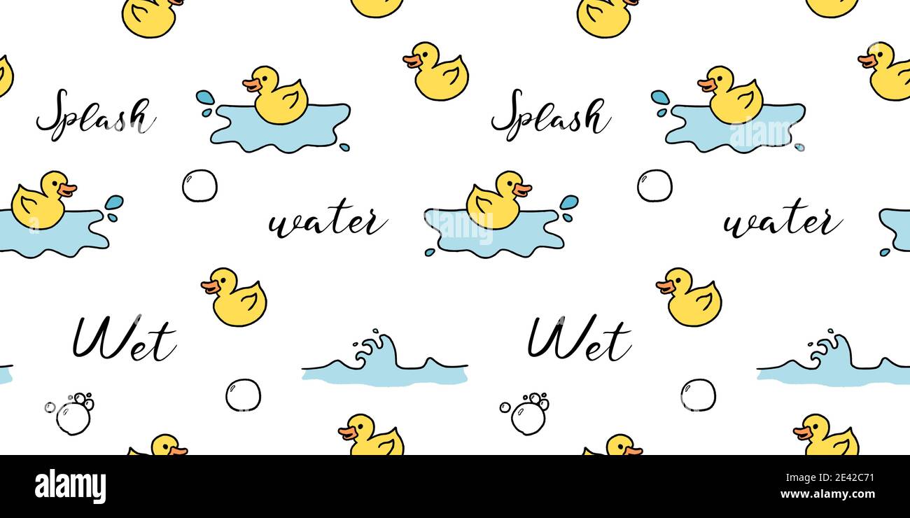 Bath fun background - seamless pattern with doodle rubber toy ducks. Stock Vector