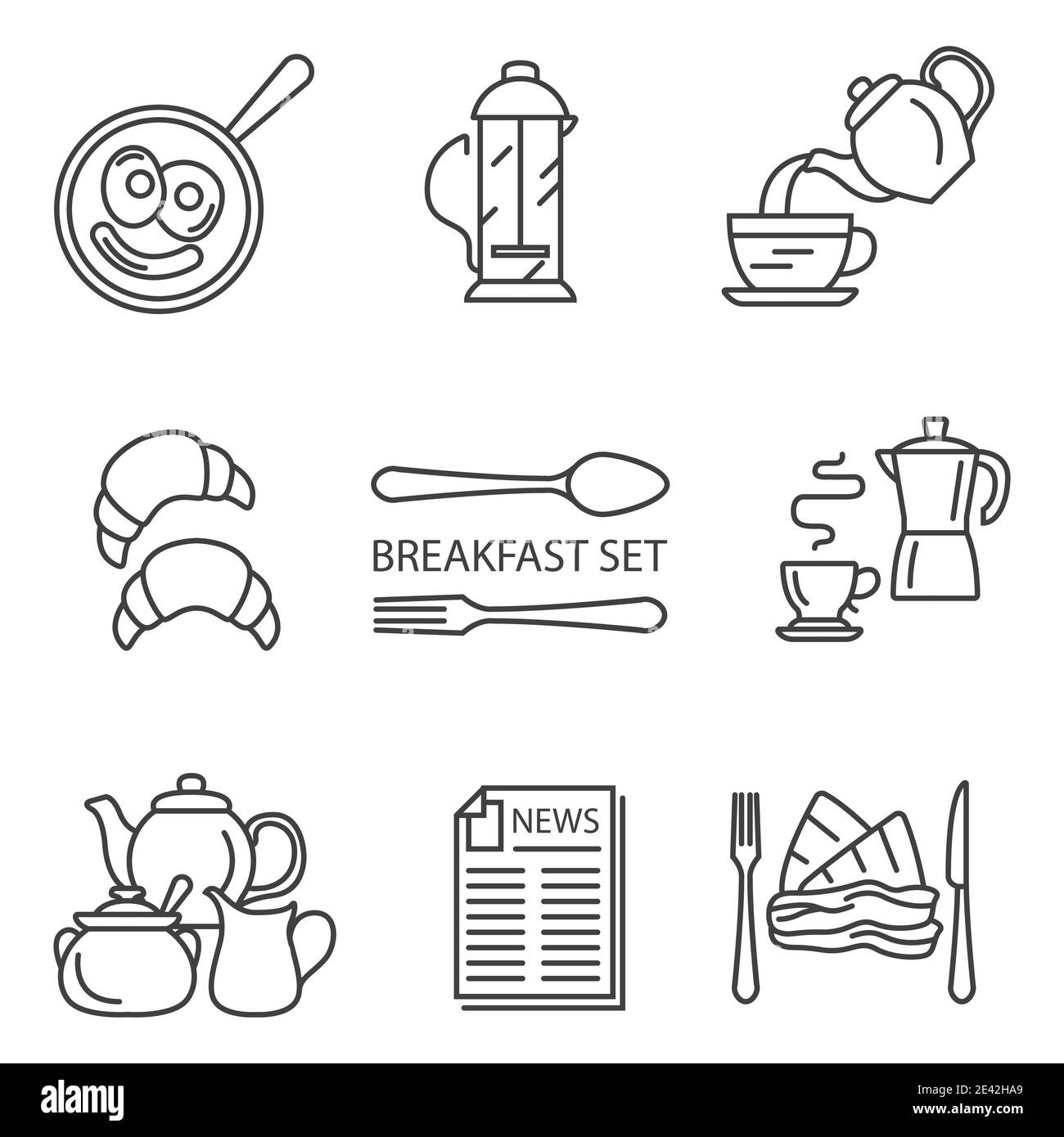 Breakfast thin line vector icon set. Illustration Stock Vector Image ...