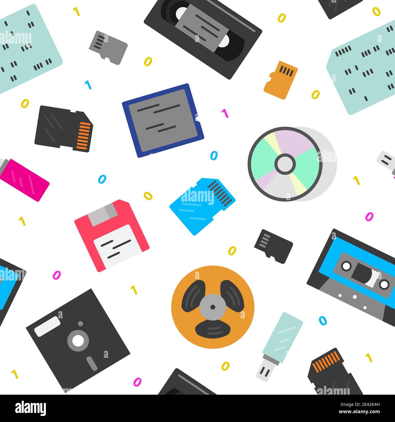 Media data storage devices evolution. Colour flat vector seamless