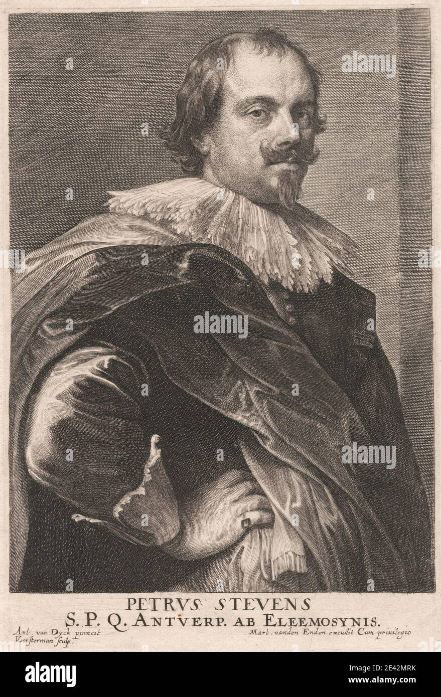 Lucas Vorsterman, 1595â€“1675, Flemish, Petrus Stevens, ca.1635. Stipple engraving, line engraving and etching on medium, slightly textued, browned white, laid paper. Stock Photo