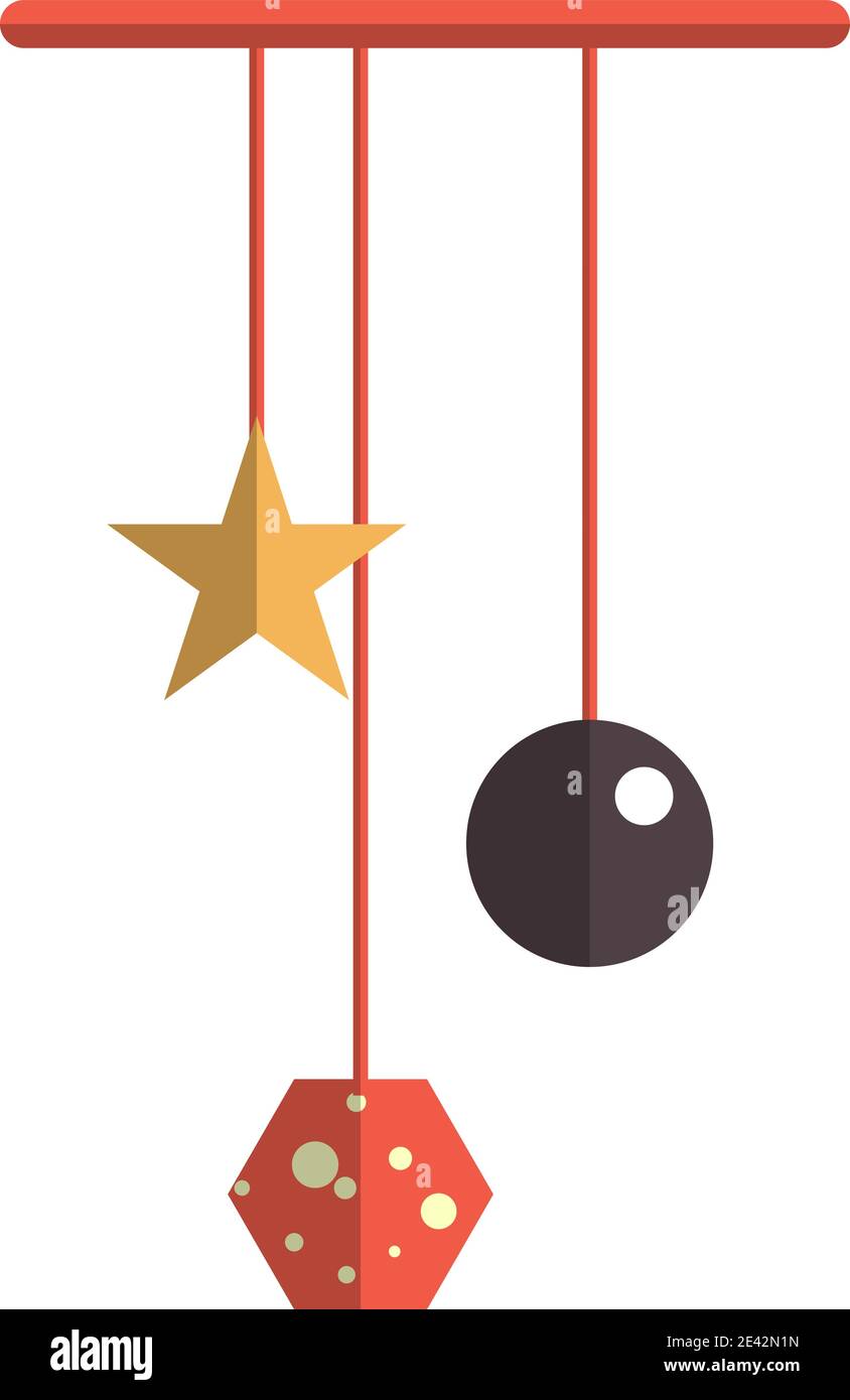 Baby hanging rattle toy, newborn crib toy icon, flat vector isolated illustration. Stock Vector