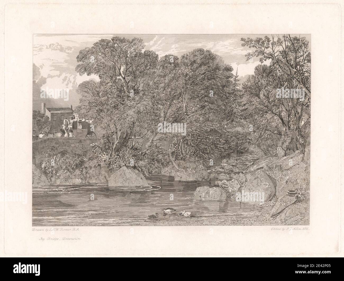 Print made by James C. Allen, active 1821â€“1831, British, Ivy Bridge, Devonshire, 1816. Etching; open etching on medium, slightly textured, cream wove paper. Stock Photo