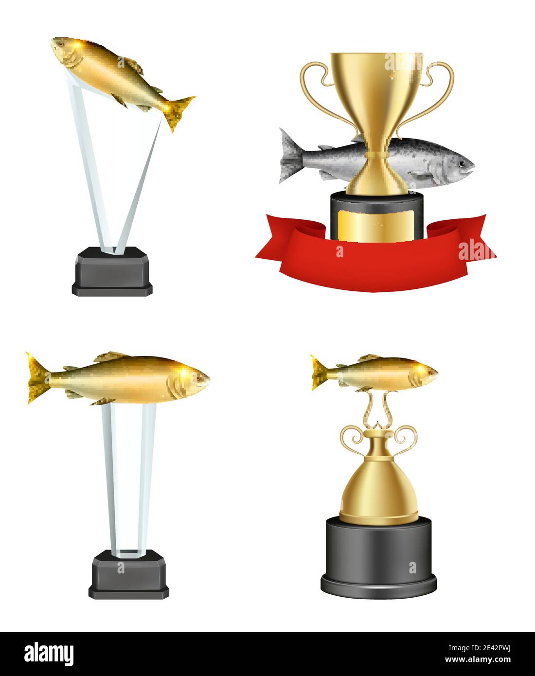 Acrylic glass and metal fishing trophy mockup set, vector illustration.  Realistic fishing championship winner awards Stock Vector Image & Art -  Alamy