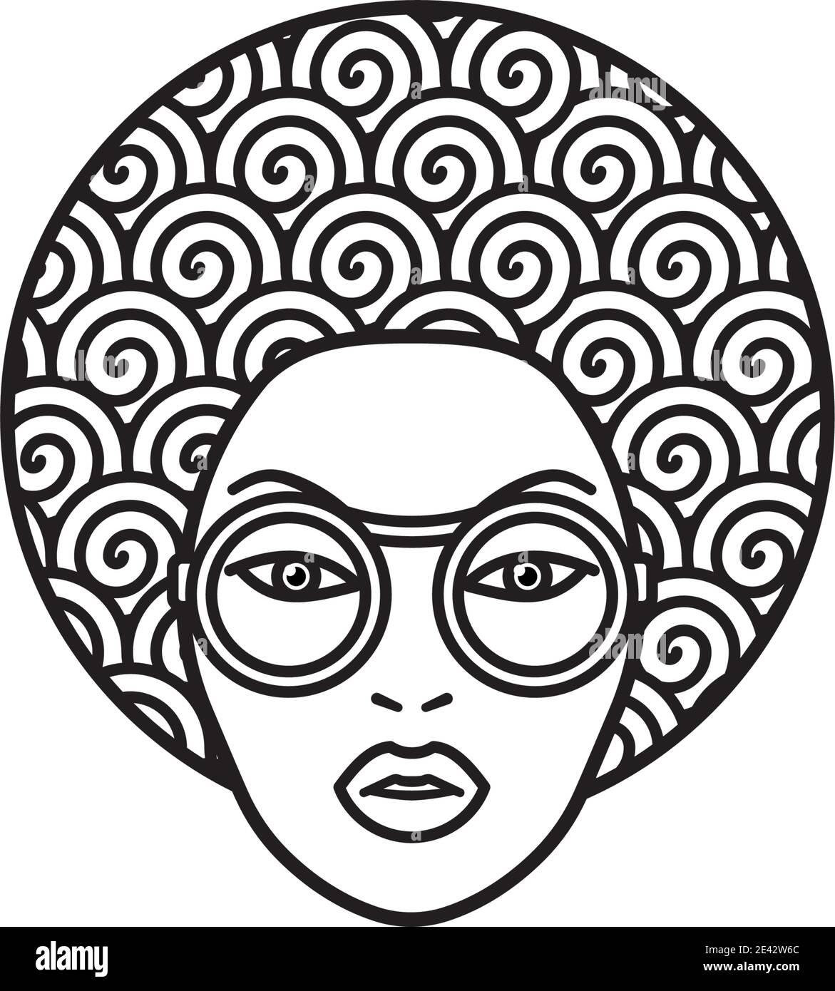 Curly hair beautiful african woman face with sunglasses vector line icon for Afro Day on September 15 Stock Vector