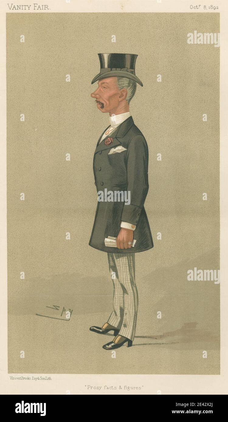 Leslie Matthew 'Spy' Ward, 1851â€“1922, British, Politicians - Vanity Fair. 'Prosy facts and figures. Mr. Seymour Keay. 8 October 1892, 1892. Chromolithograph. Stock Photo
