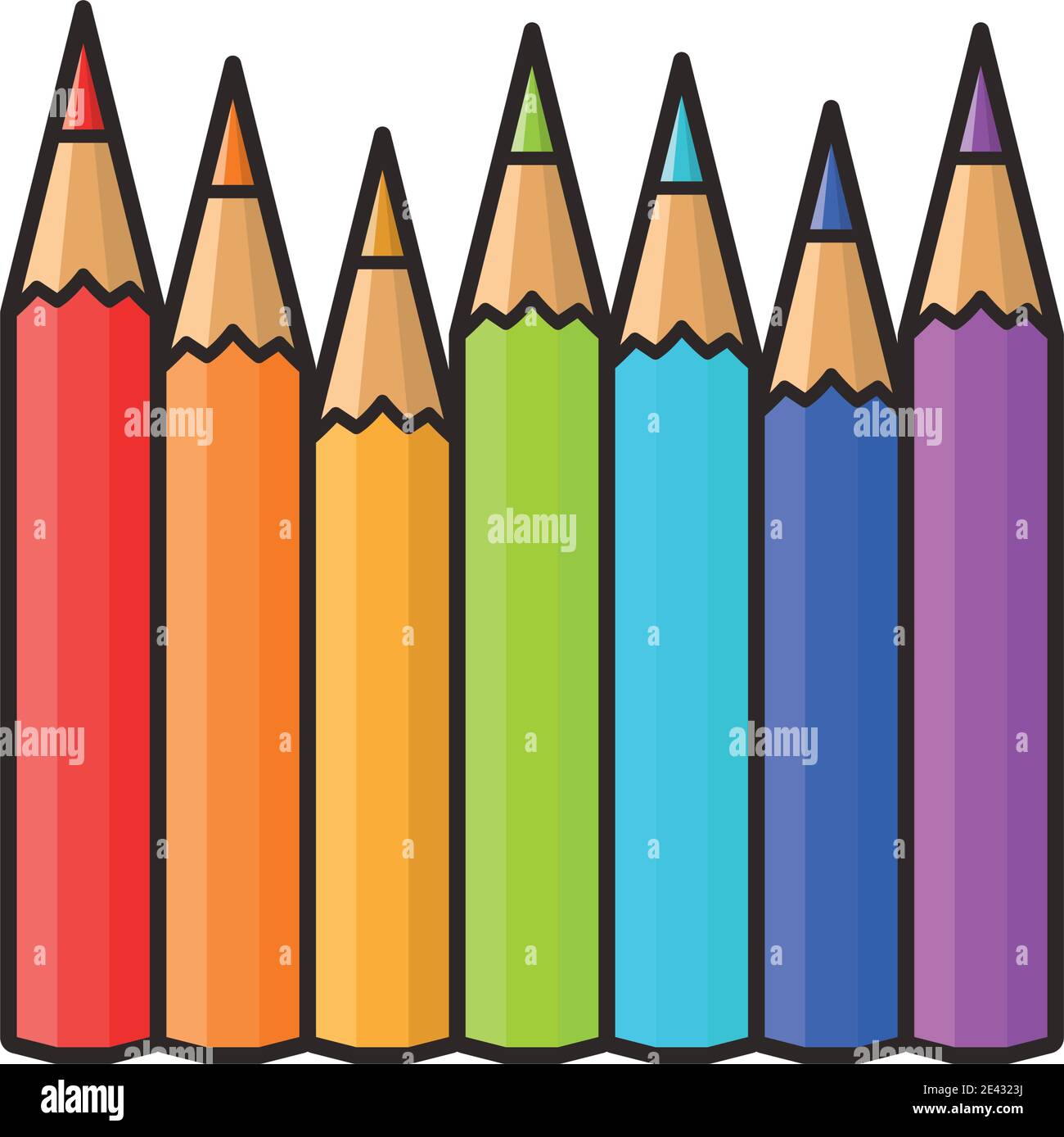 Rainbow coloured color pencils vector illustration for National Coloring Day on September 14 Stock Vector