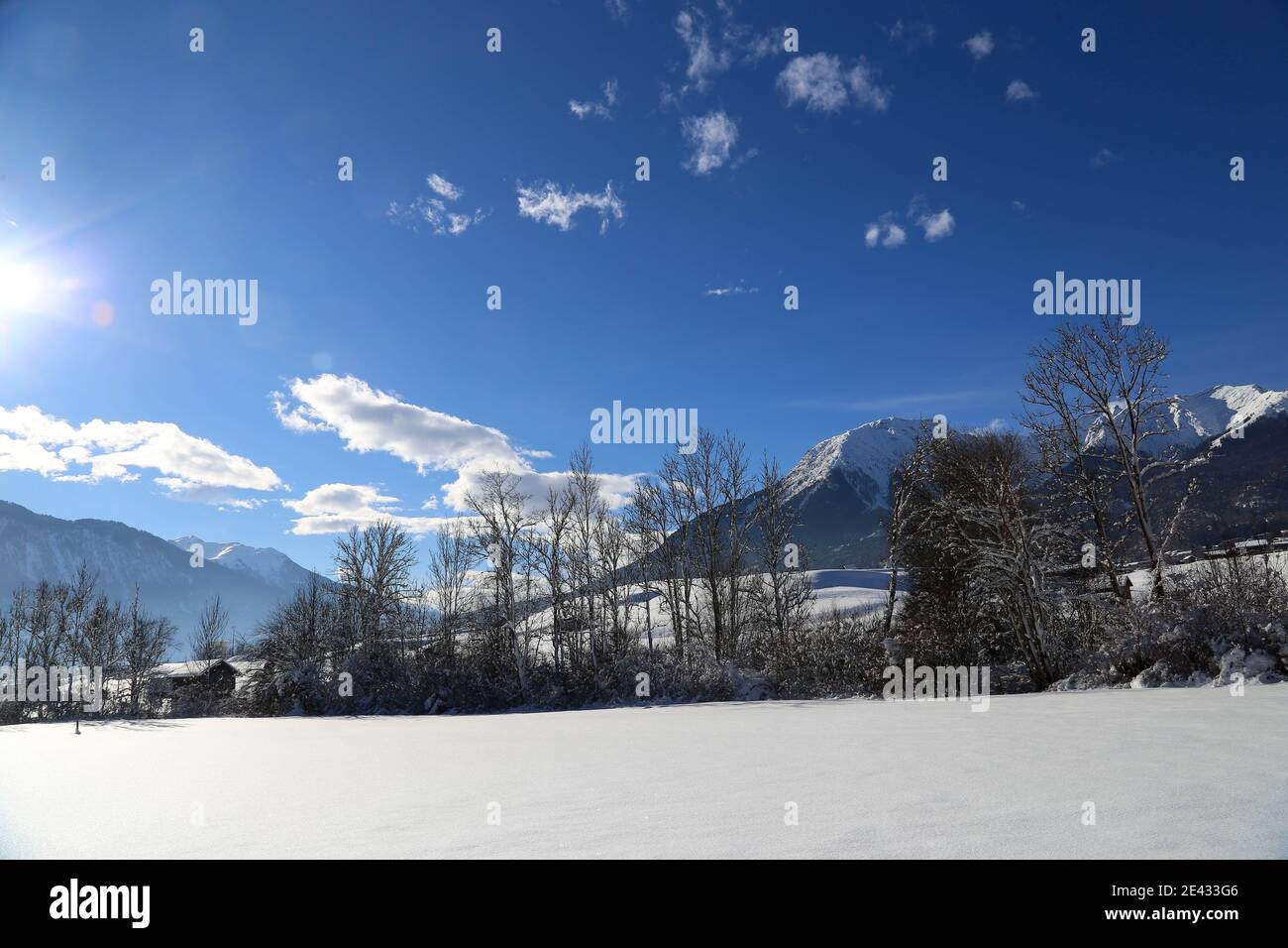 Winterlandschaft Alpen, Imst Tirol, Stock Photo