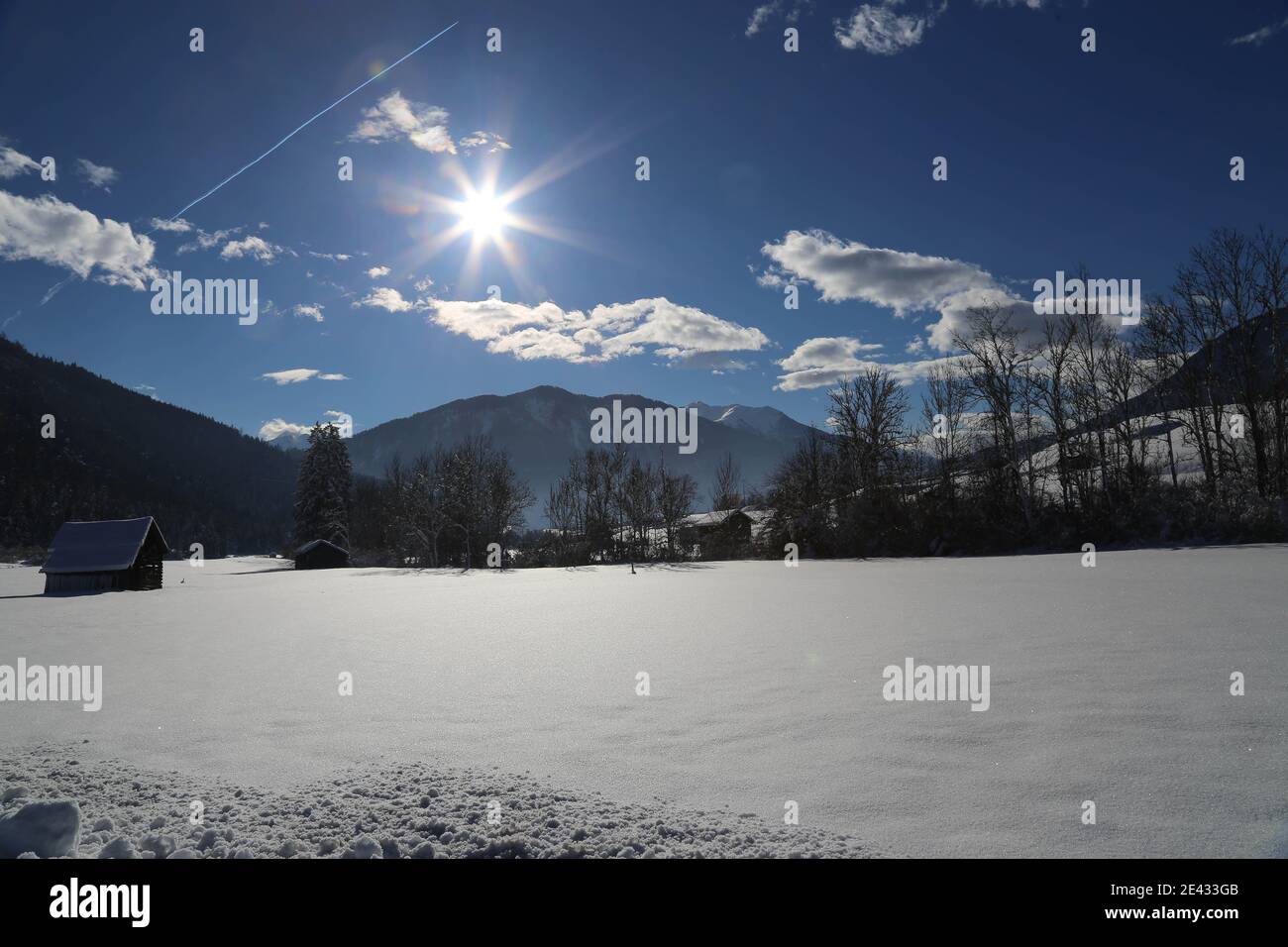 Winterlandschaft Alpen, Imst Tirol, Stock Photo