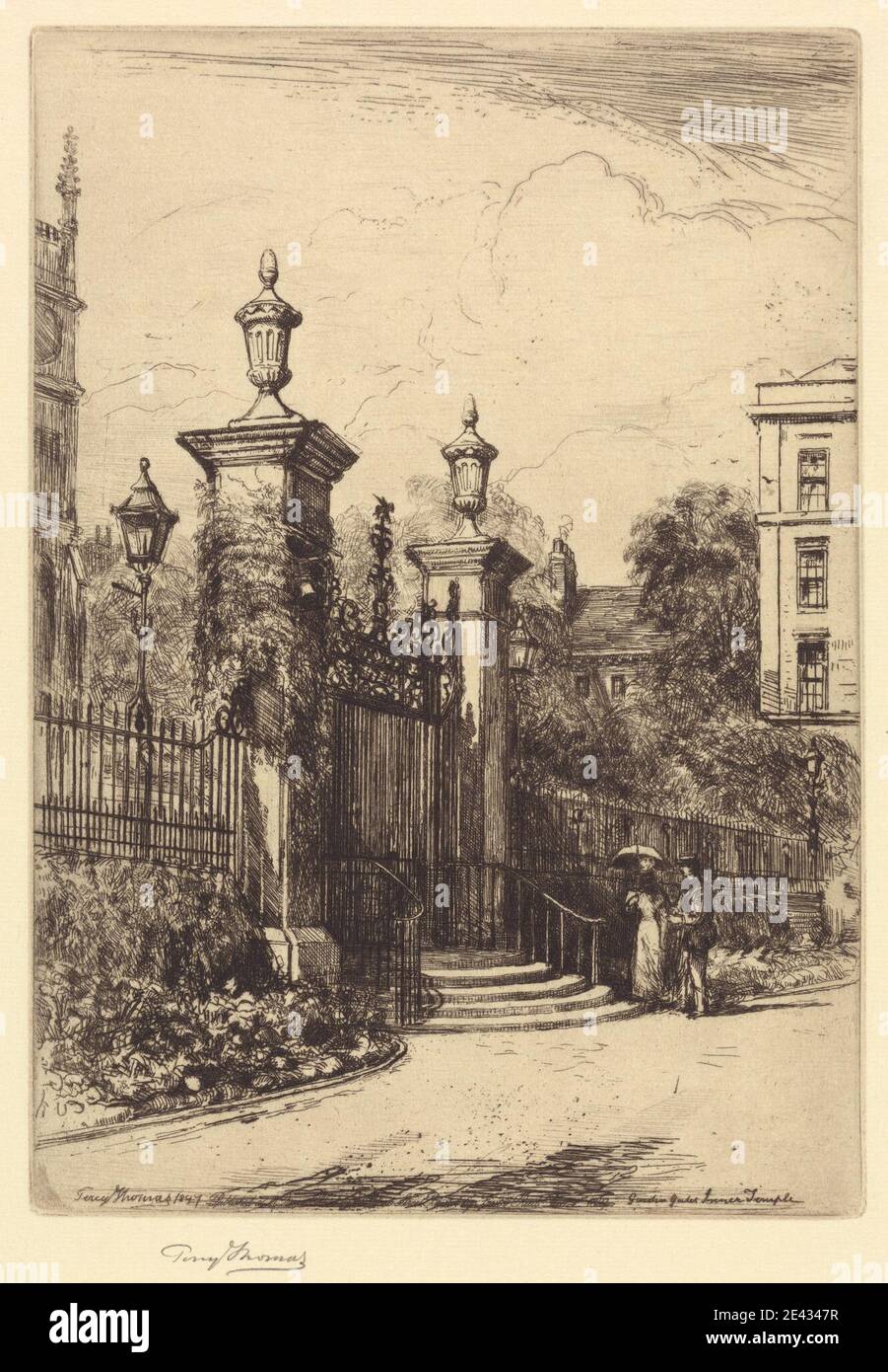 Percy Thomas, 1846â€“1922, British, The Gate of the Inner Temple. Etching on wove paper. Stock Photo