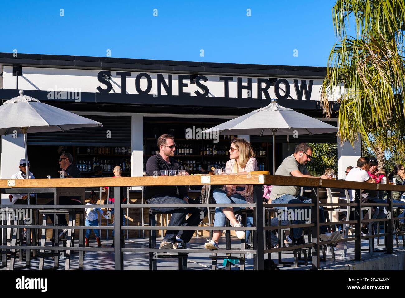 Stones Throw bar on Riverwalk near Armature Works - Tampa Heights, Tampa, Florida. Tampa's first suburb established in 1883. Stock Photo