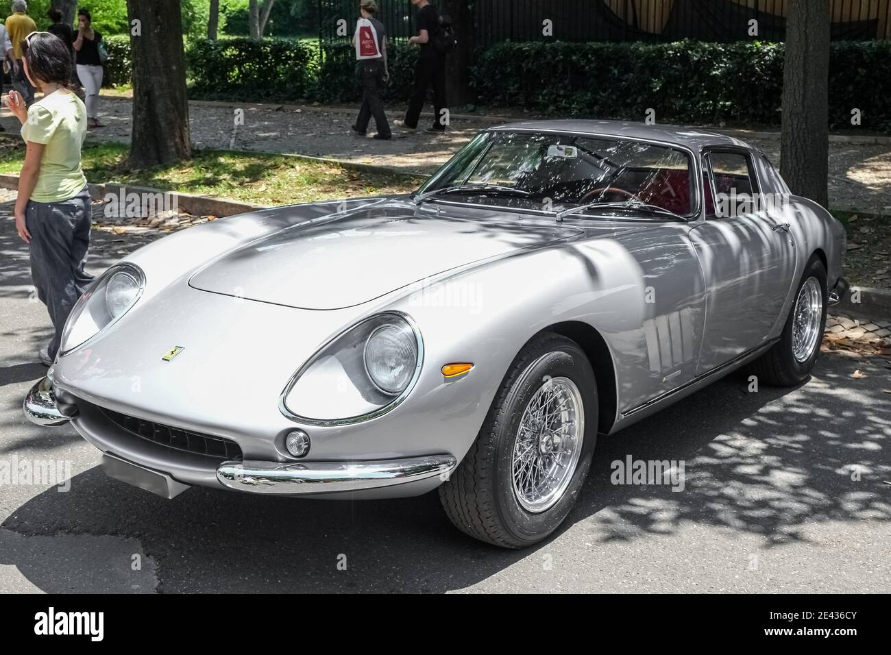 Old vintage Ferrari race car in auto cars exibition show,Italian industry Stock Photo