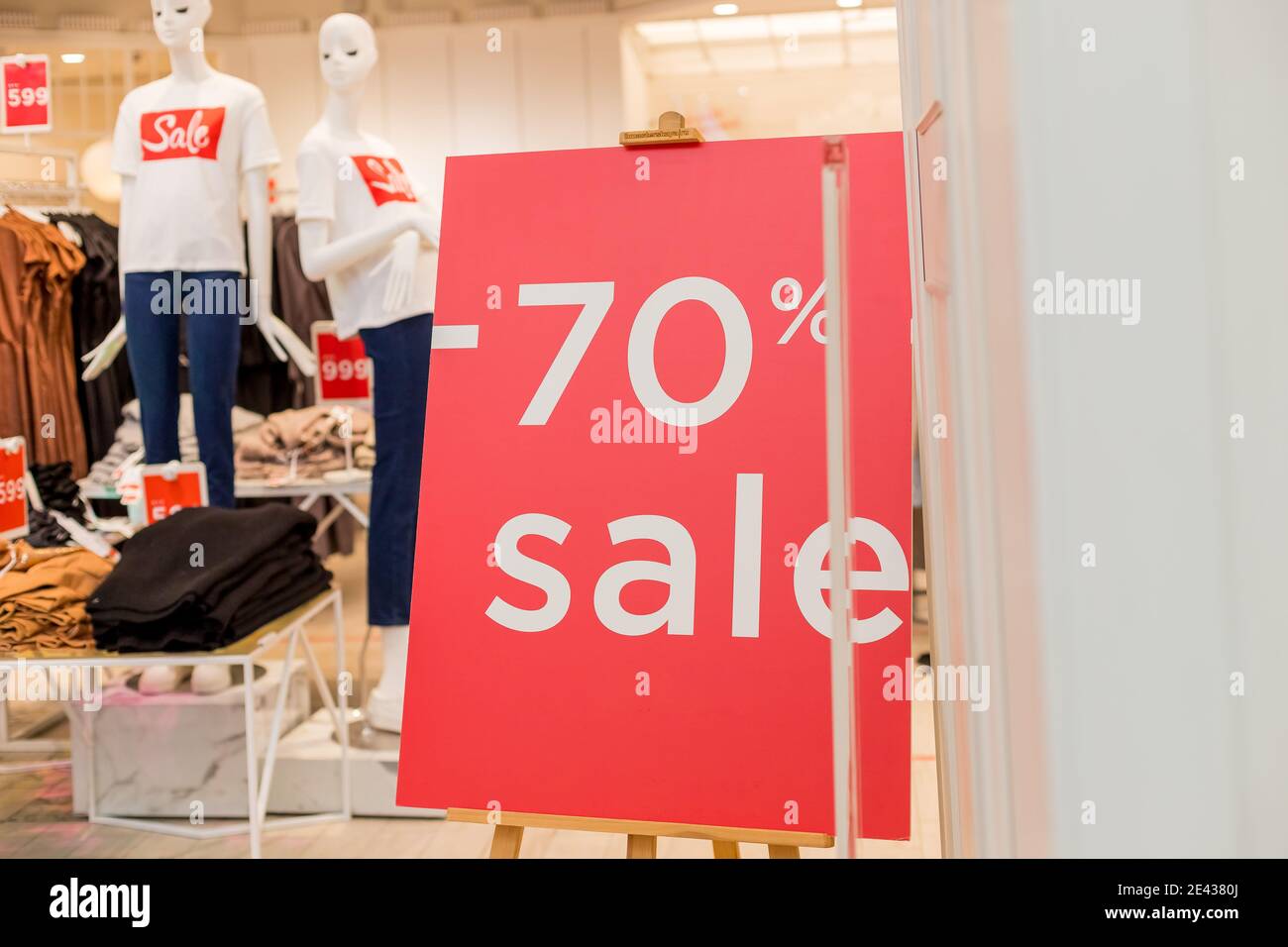 Seasonal Discounts In The Store Big Red Banner With Text