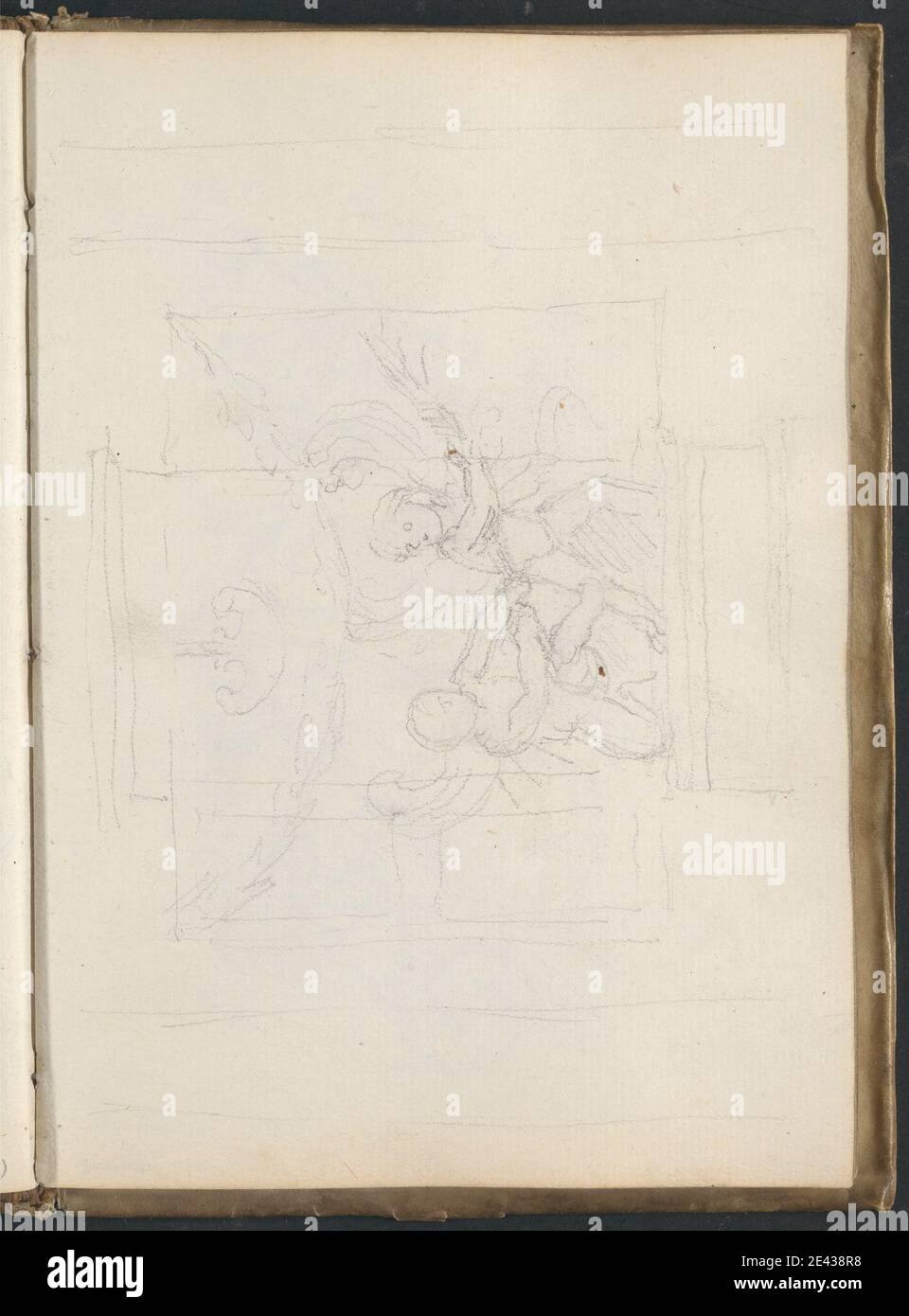John Flaxman, 1755â€“1826, British, Two Winged Putti Fighting for the Palm, Eros and Anteros, 1787. Graphite on medium, slightly textured, cream laid paper bound in vellum. Stock Photo