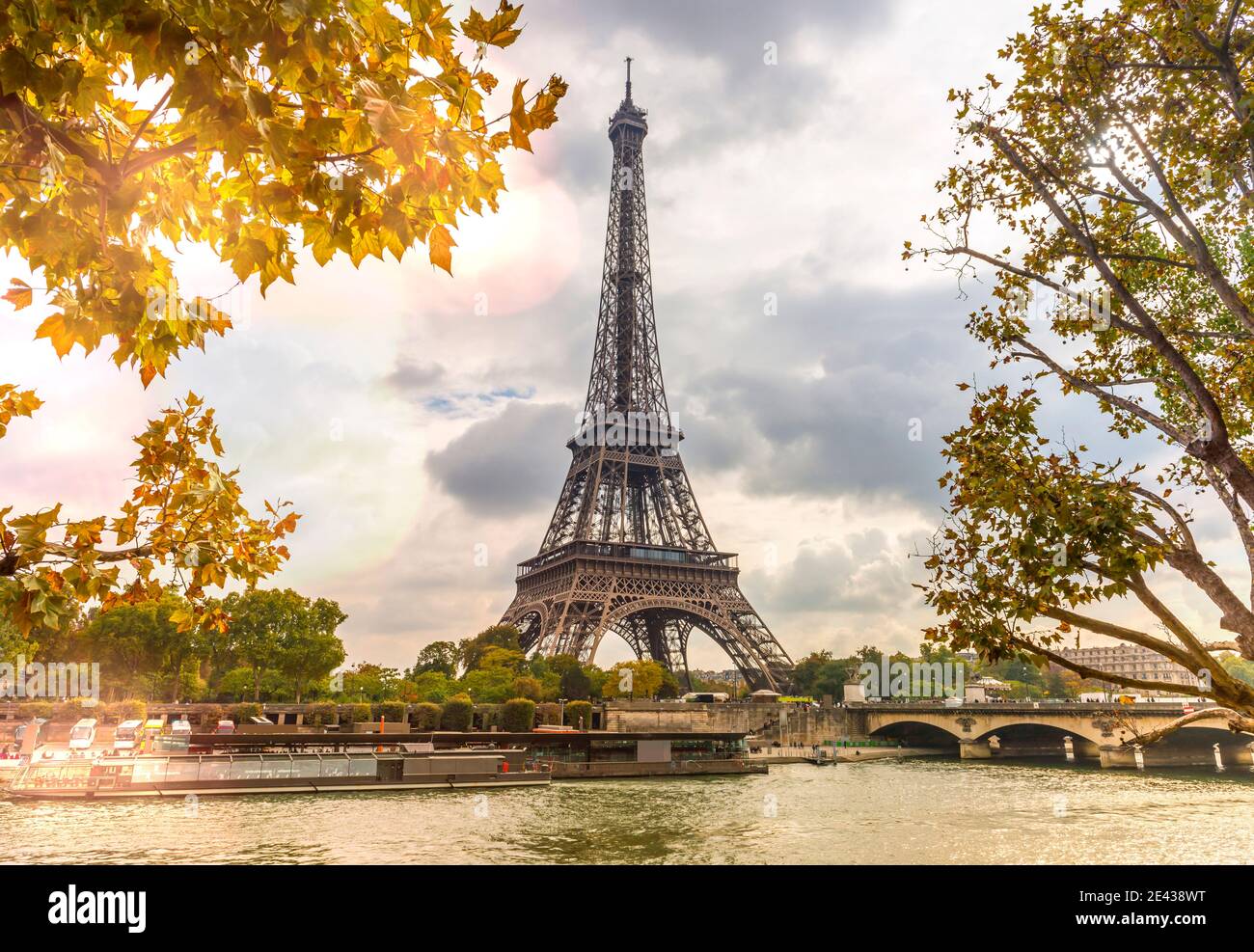 The Eiffel Tower on the banks of the Seine in autumn in Paris, France Stock Photo