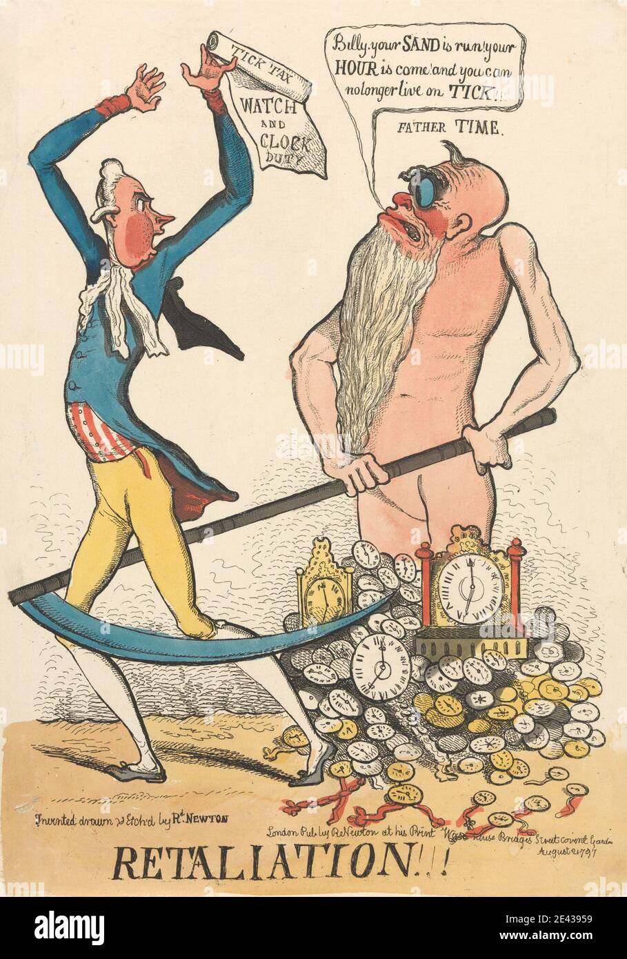 Richard Newton, 1777â€“1798, British, Retaliation!!!, 1797. Etching, hand-colored. Stock Photo