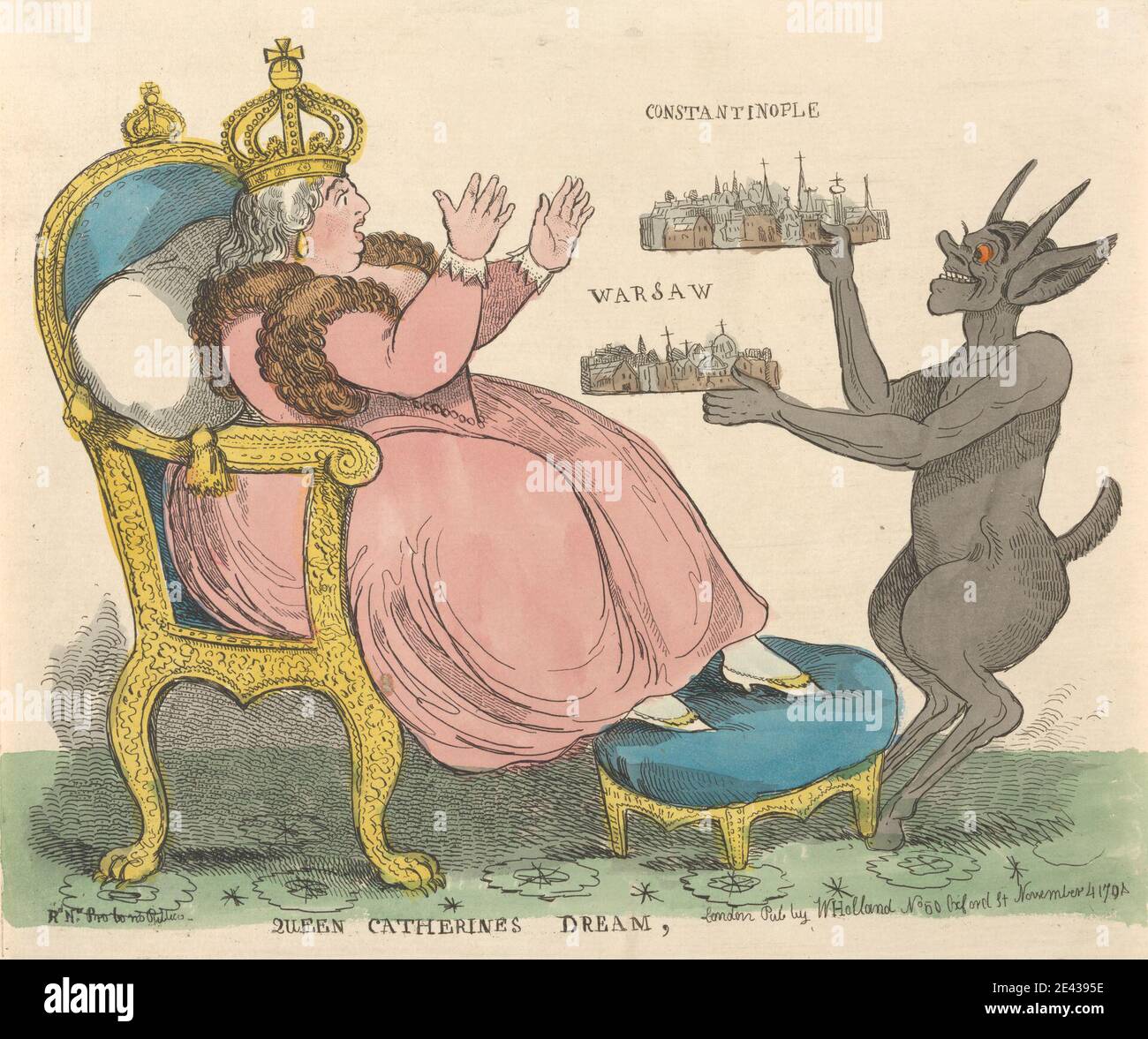 Richard Newton, 1777â€“1798, British, Queen Catherine's Dream, 1794. Etching, hand-colored. Stock Photo