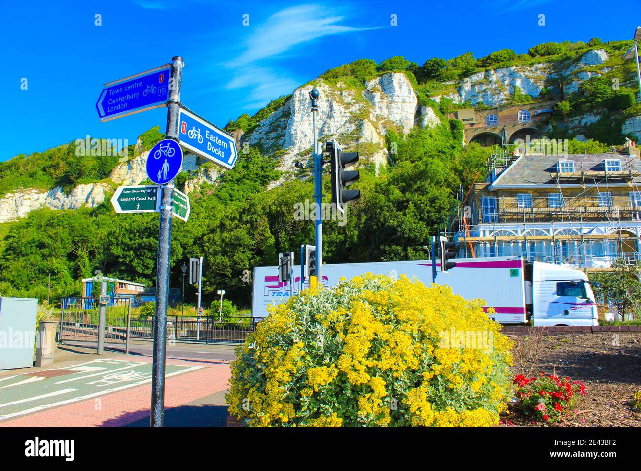 View of A20 road at the foot of the cliffs.White Cliffs of Dover,is the region of English