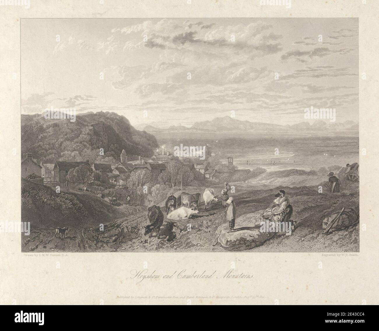 W. R. Smith, active 1819â€“1851, Heysham and Cumberland Mountains, 1822. Line engraving and etching on medium, slightly textured, cream, laid paper. Stock Photo