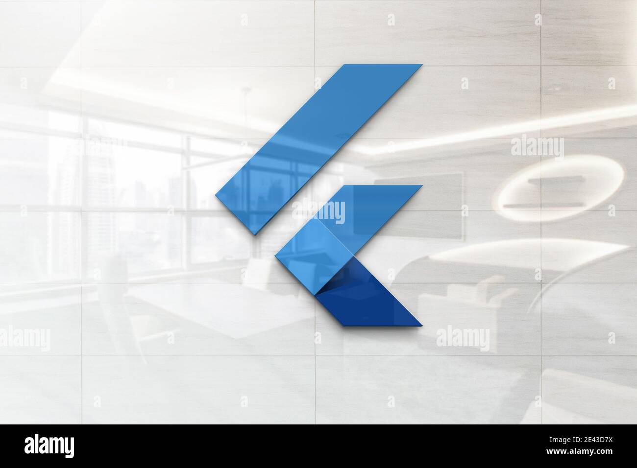 flutter logo on glossy wall Stock Photo - Alamy