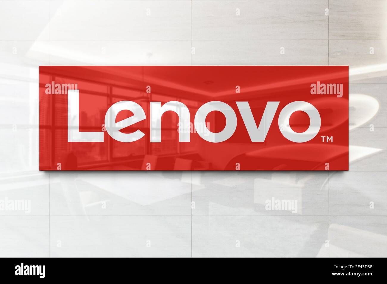 lenovo logo on glossy wall Stock Photo