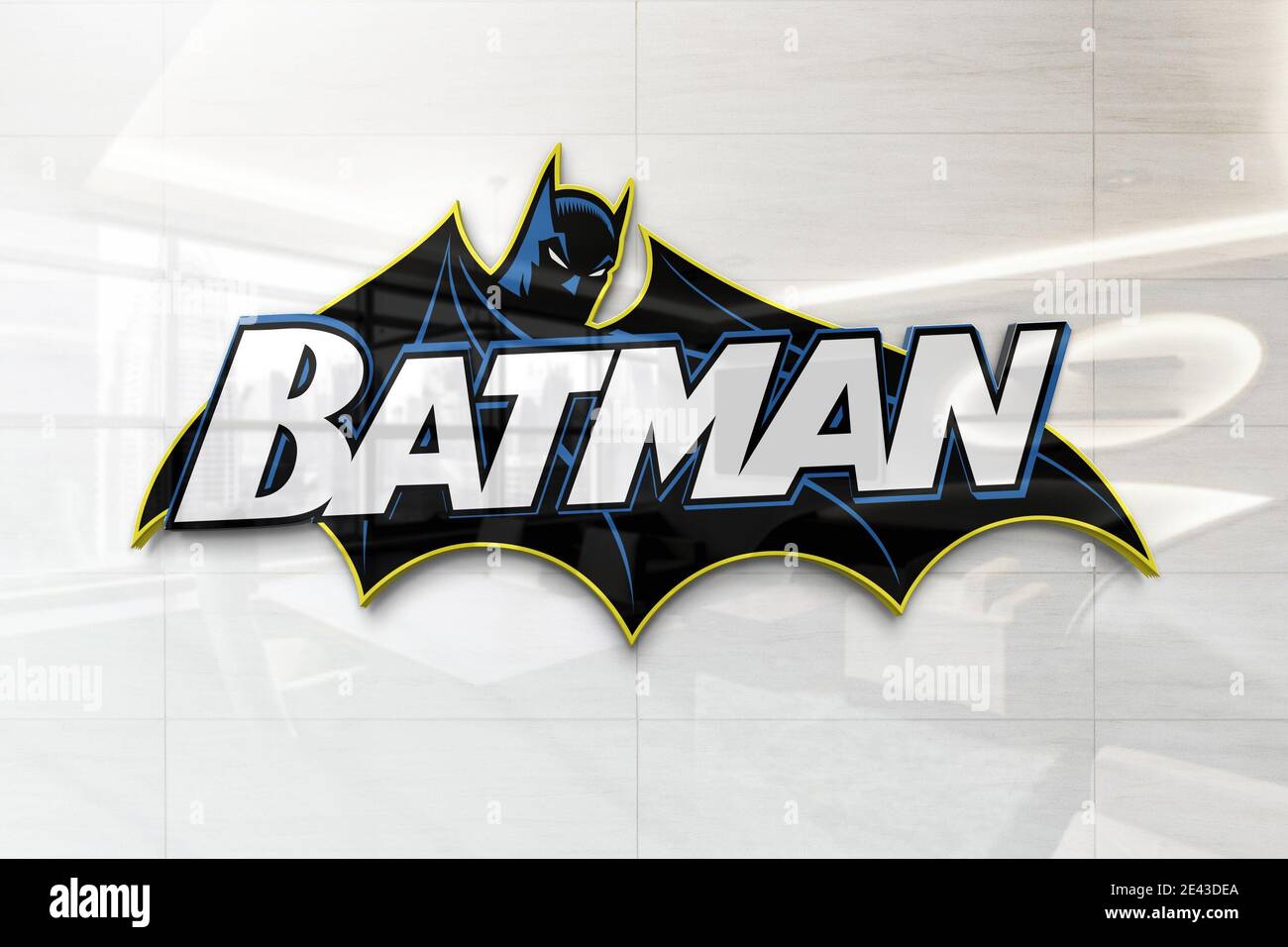 batman logo on glossy wall Stock Photo