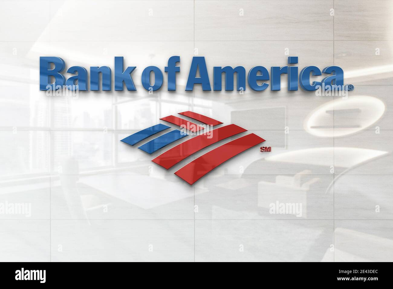 bank of america logo on glossy wall Stock Photo