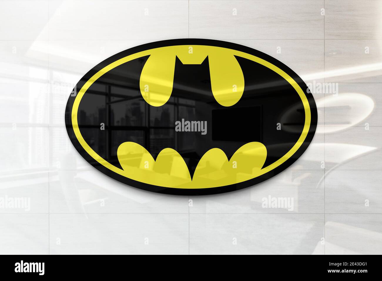 batman logo on glossy wall Stock Photo