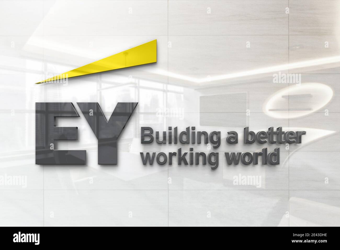 EY logo on reflective business wall plaque Stock Photo - Alamy