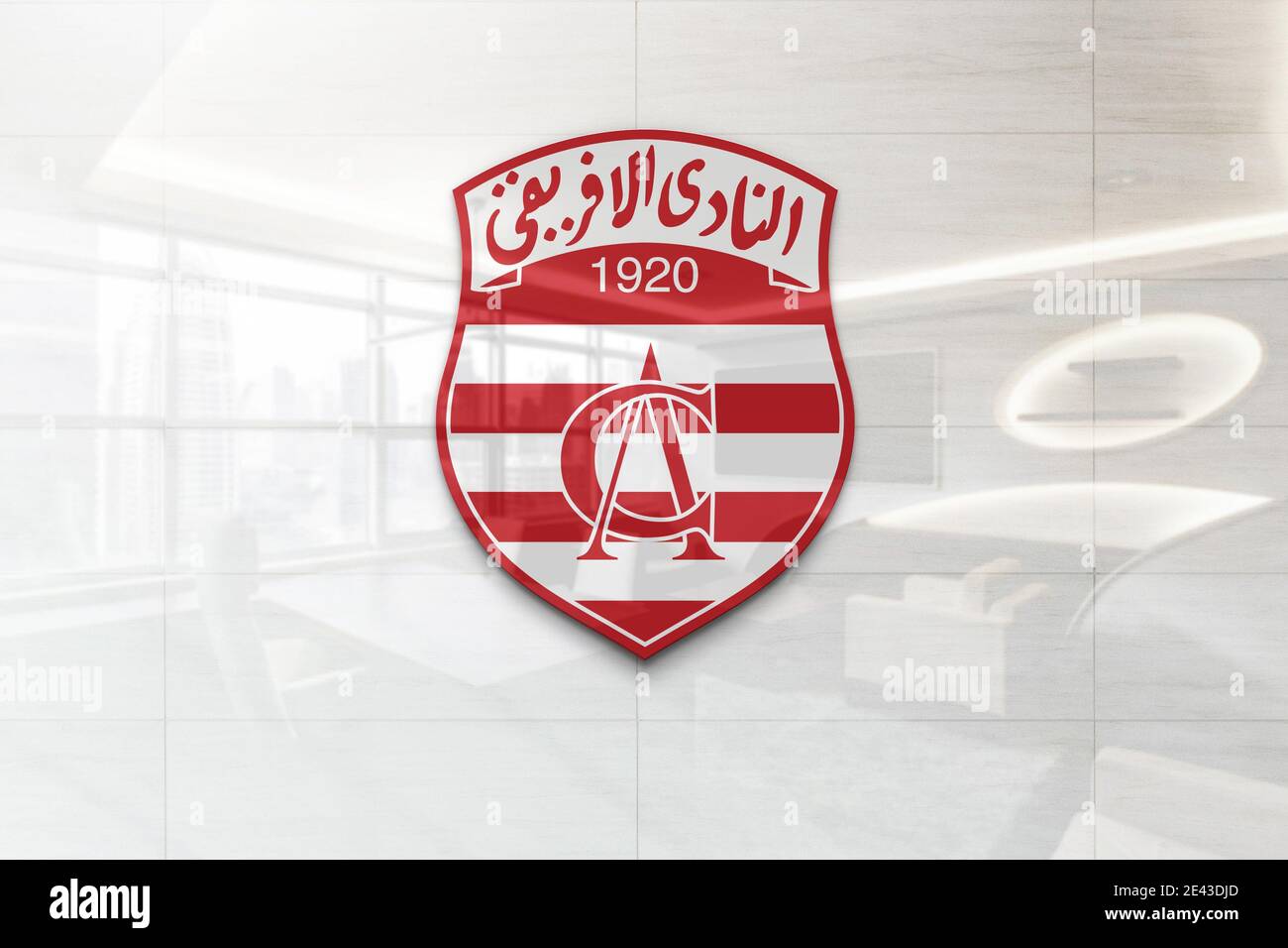 club africain logo on reflective business wall plaque Stock Photo
