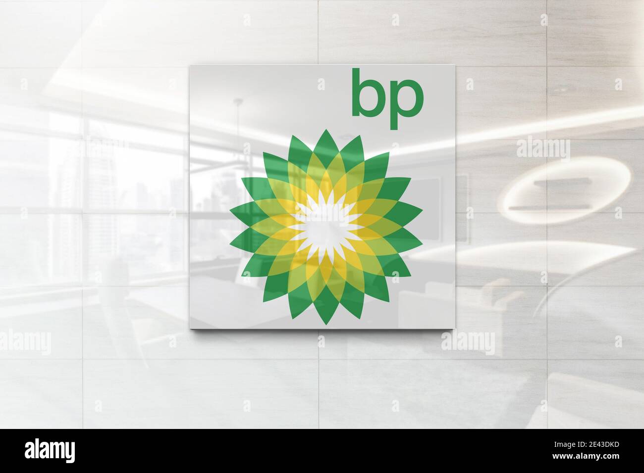 bp logo on wall Stock Photo