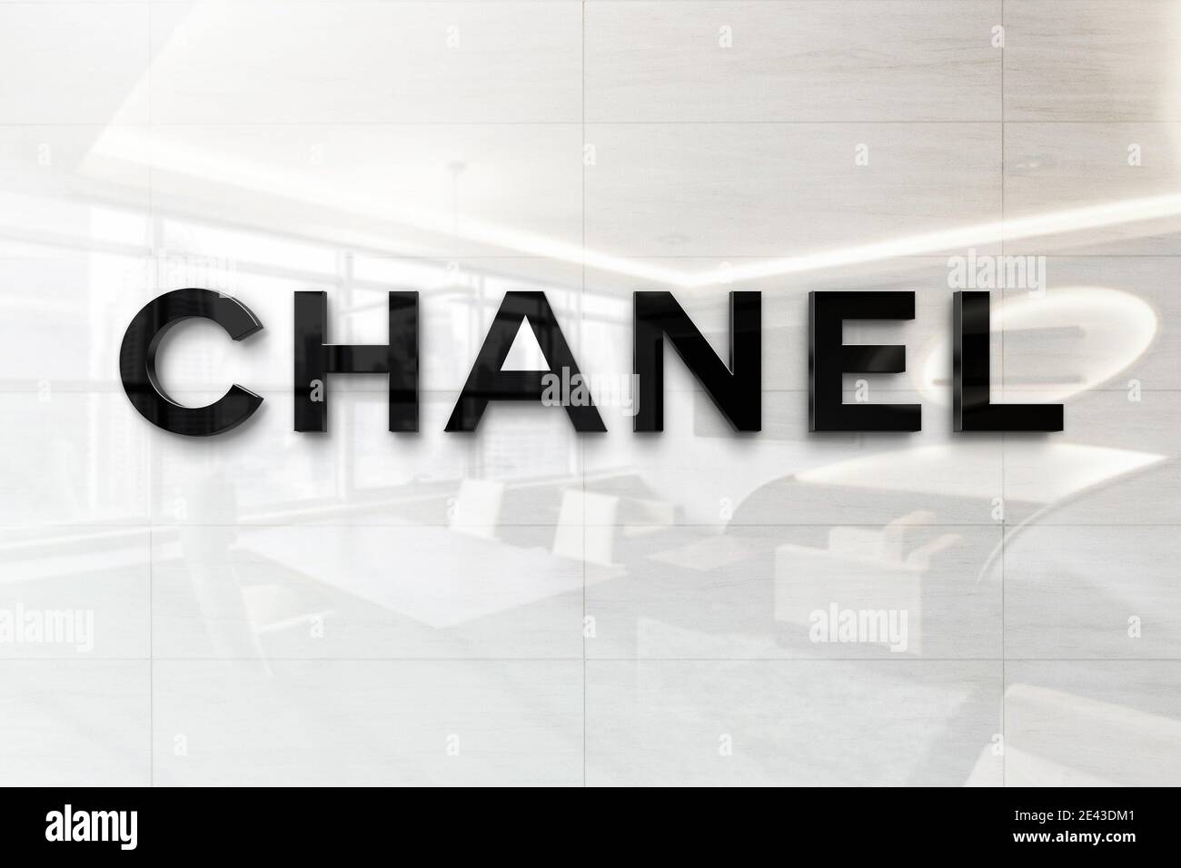 chanel logo on reflective business wall plaque Stock Photo