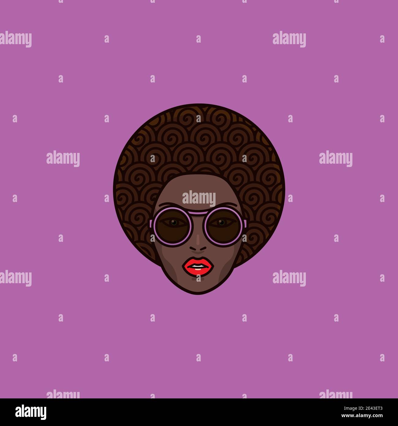 Curly hair beautiful african woman face with purple sunglasses and red lips vector illustration for Afro Day on September 15 Stock Vector