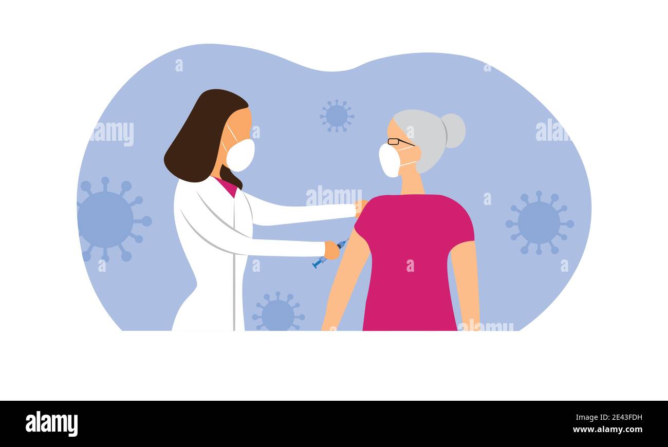 old lady getting covid-19 vaccine shot Stock Vector