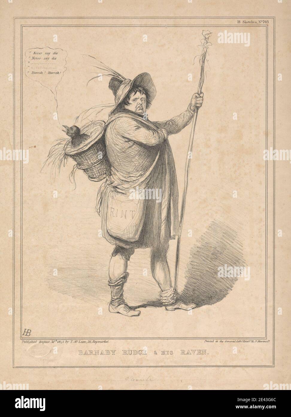 Print Made By John Doyle H B 1797a 1868 Irish Barnaby Rudge And His Raven 1841 Lithograph On Moderately Thick Smooth Beige Wove Paper Bag Barnaby Rudge A Tale Of The Riots Of