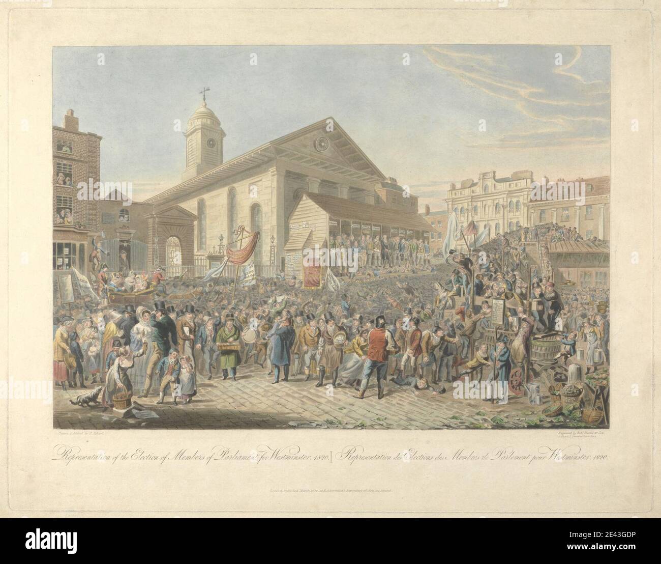 Robert Havell, 1769â€“1832, British, Representation of the Election of Members of Parliament for Westminster 1820, 1820. Aquatint, hand-colored. Stock Photo
