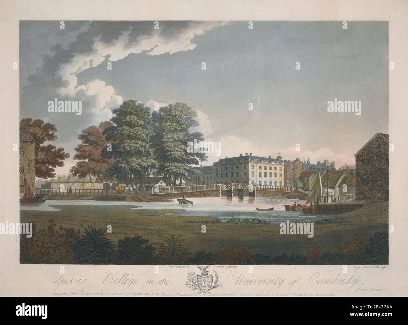 Joseph Cartwright, c.1789â€“1829, British, Queens College in the University of Cambridge. Colored aquatint. Stock Photo