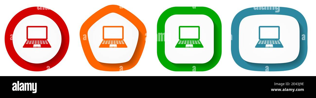 Computer vector icon set, flat design buttons on white background Stock Vector