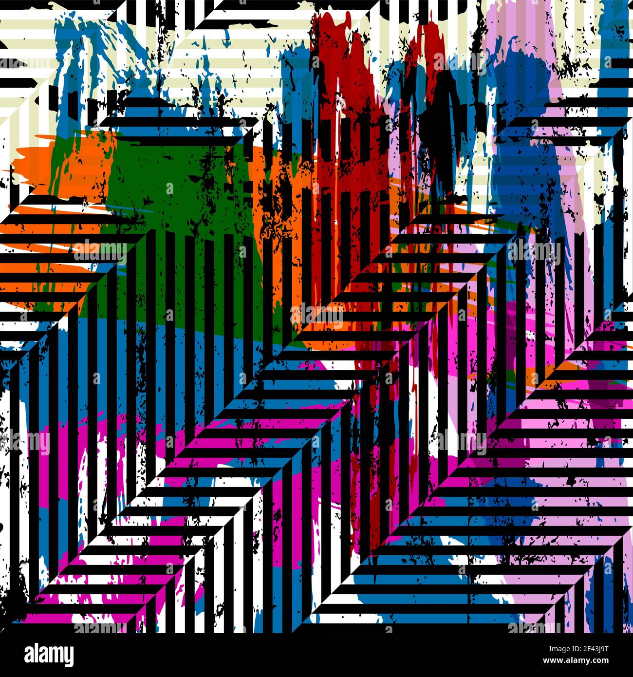 abstract geometric background pattern, with lines, paint strokes and splashes, grungy Stock Vector
